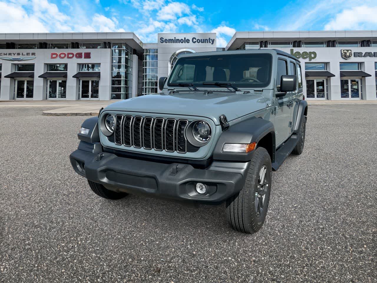 2026 Jeep Wrangler WRANGLER 4-DOOR SPORT S in Anvil Clear-Coat Exterior Paint — front three-quarter view