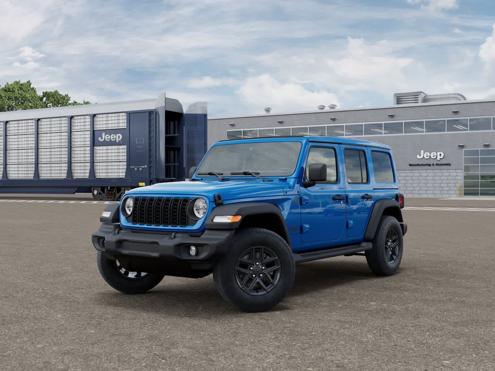 2026 Jeep Wrangler WRANGLER 4-DOOR SPORT S in Hydro Blue Pearl-Coat Exterior Paint — front three-quarter view
