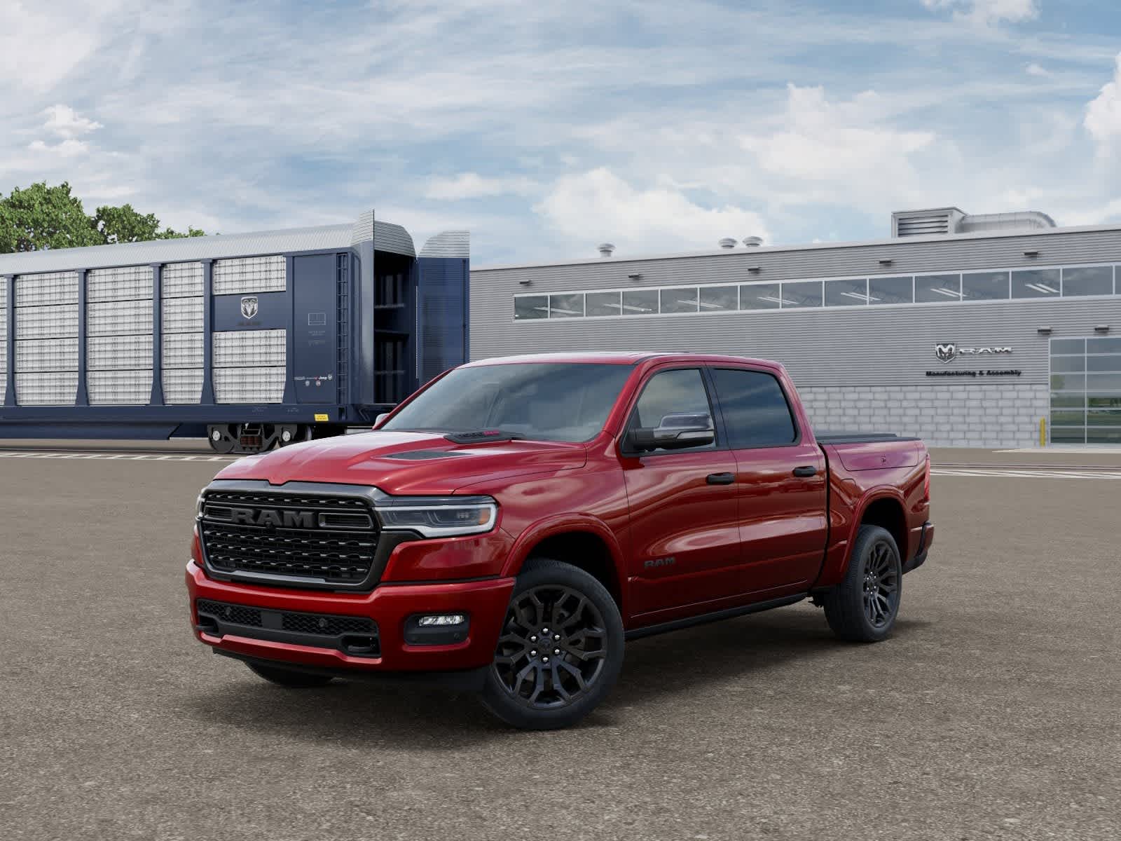 2026 RAM Ram 1500 RAM 1500 LIMITED CREW CAB 4X4 5'7' BOX in Molten Red Pearl-Coat Exterior Paint — front three-quarter view