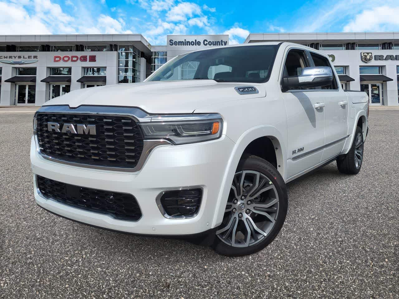 2026 RAM Ram 1500 RAM 1500 TUNGSTEN CREW CAB 4X4 in Ivory White Tri-Coat Pearl-Coat Exterior Paint — front three-quarter view