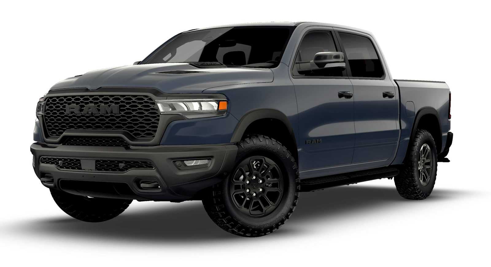 2026 RAM Ram 1500 RAM 1500 REBEL CREW CAB 4X4 5'7' BOX in Forged Blue Metallic Exterior Paint — front three-quarter view