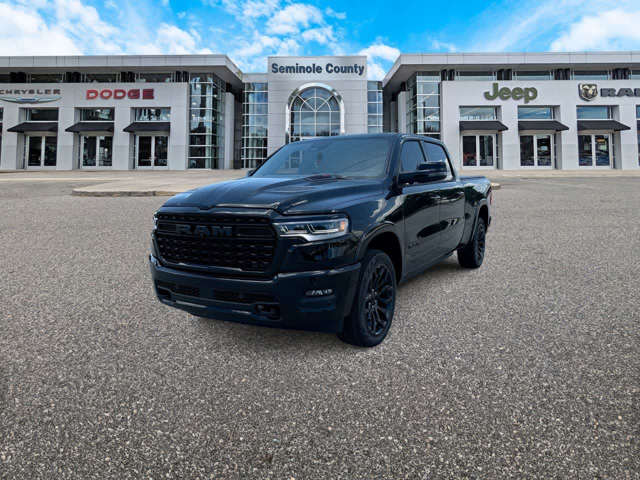 2026 RAM Ram 1500 RAM 1500 LIMITED CREW CAB 4X4 6'4' BOX in Diamond Black Crystal Pearl-Coat Exterior Paint — front three-quarter view