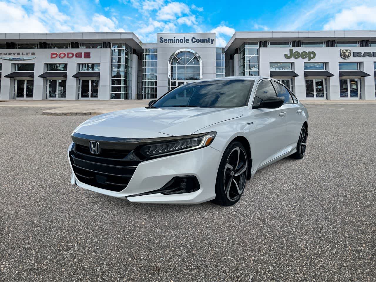 2022 Honda Accord Hybrid Sport in Platinum White Pearl — front three-quarter view