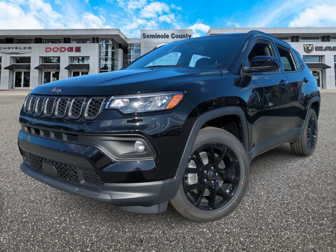 2026 Jeep Compass COMPASS LATITUDE ALTITUDE 4X4 in Diamond Black Crystal Pearl-Coat Exterior Paint — front three-quarter view