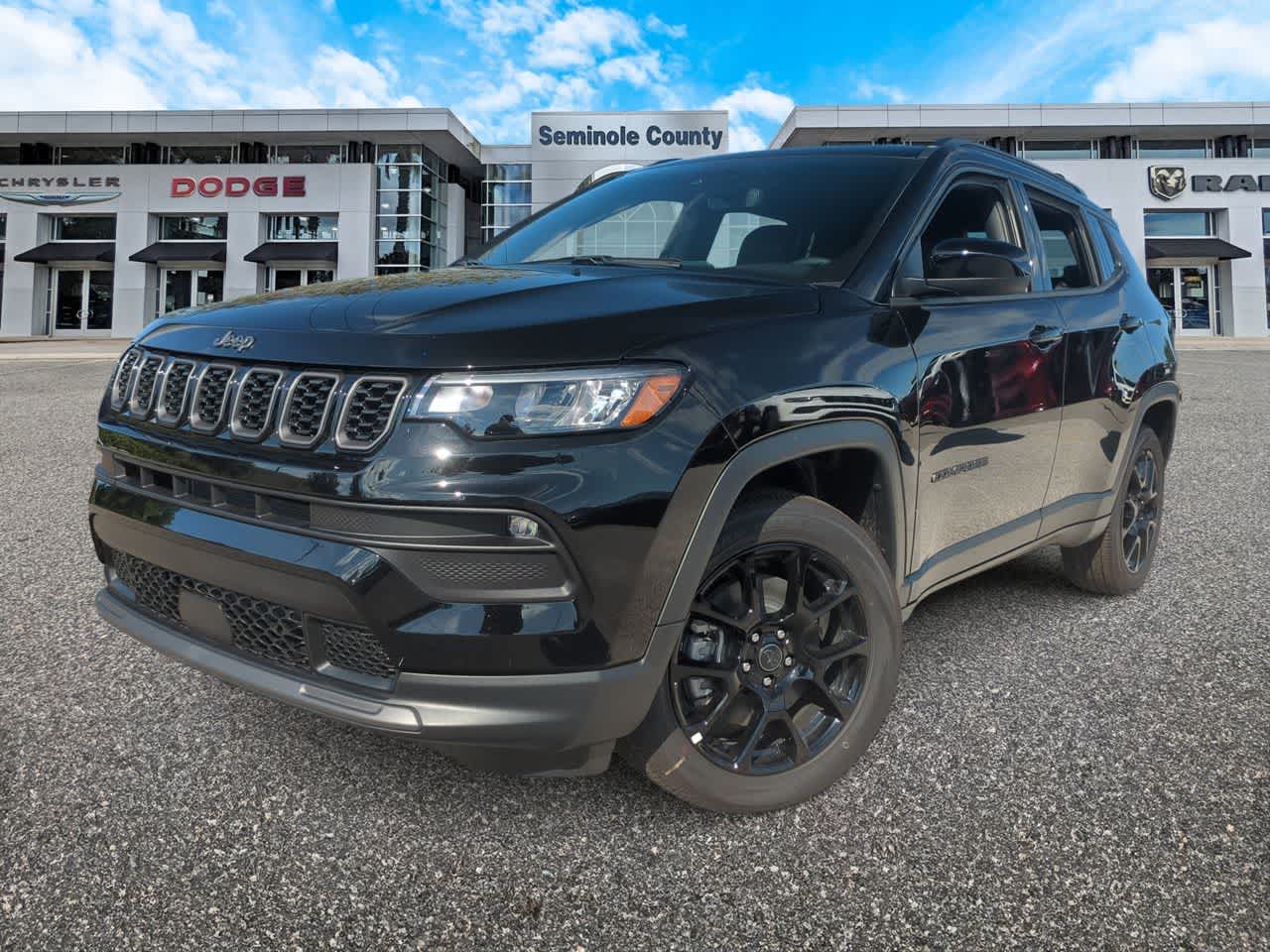 2026 Jeep Compass COMPASS LATITUDE ALTITUDE 4X4 in Diamond Black Crystal Pearlcoat — front three-quarter view