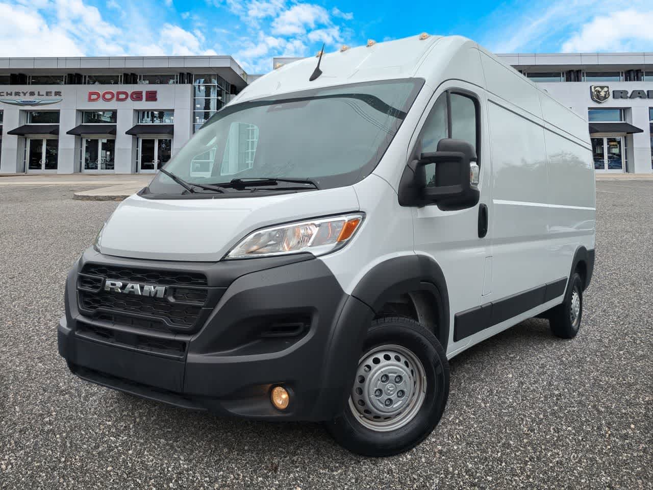 2025 RAM ProMaster 2500 Cargo Van Tradesman High Roof 159' WB w/Pass Seat in White — front three-quarter view