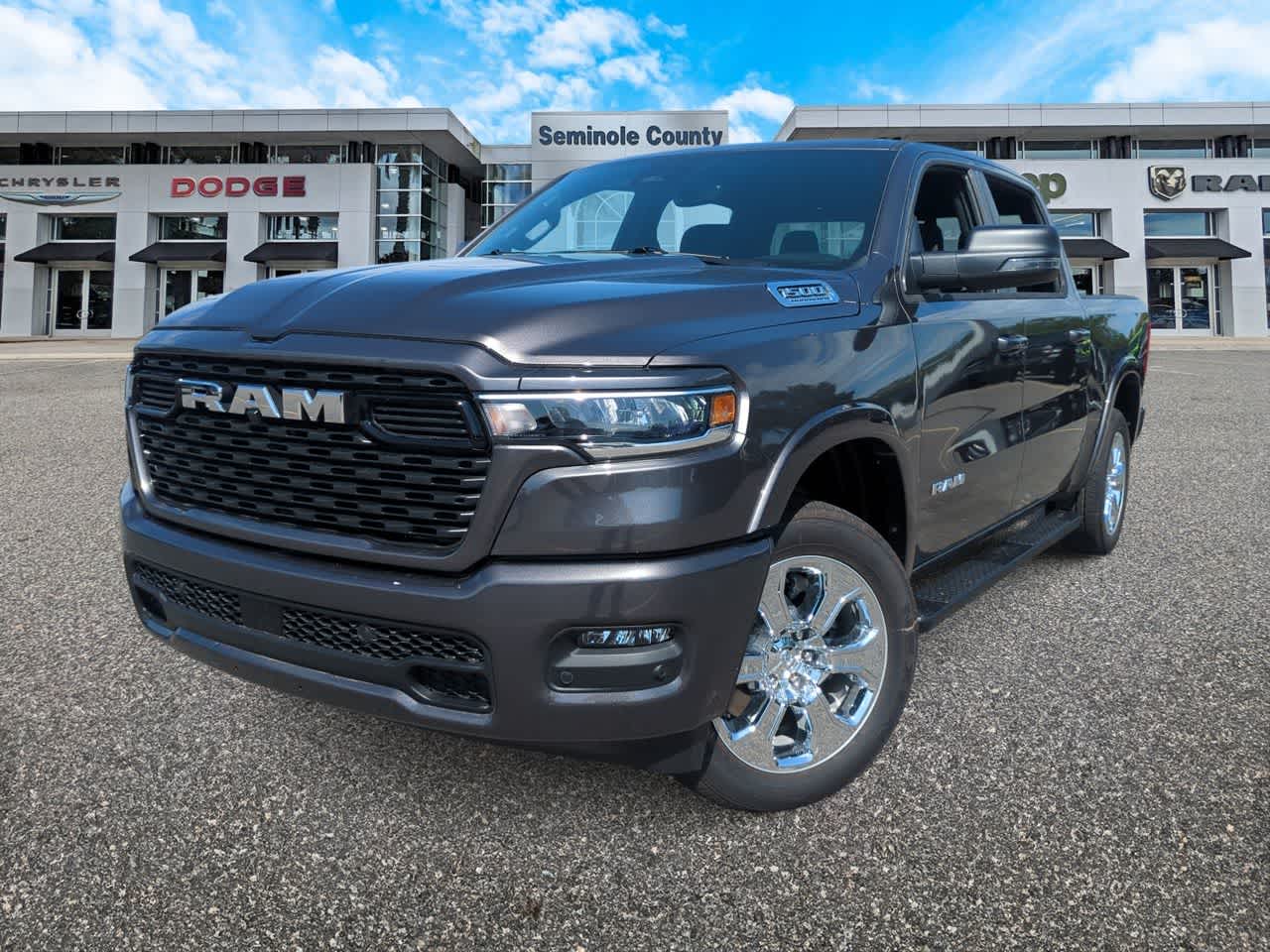 2026 RAM Ram 1500 RAM 1500 BIG HORN CREW CAB 4X4 5'7' BOX in Granite Crystal Metallic Clear-Coat Exterior Paint — front three-quarter view