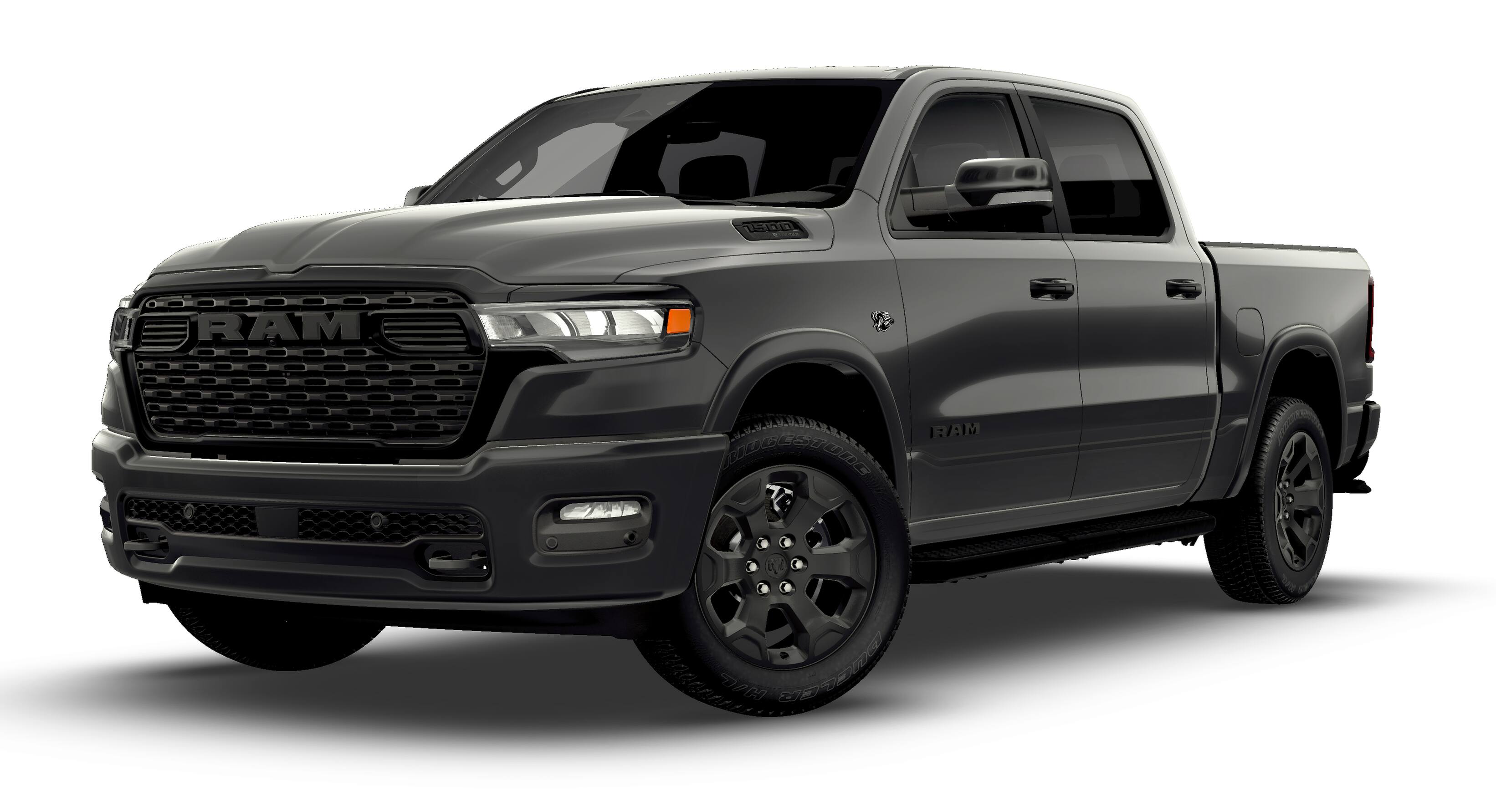 2026 RAM Ram 1500 RAM 1500 BIG HORN CREW CAB 4X4 5'7' BOX in Granite Crystal Metallic Clear-Coat Exterior Paint — front three-quarter view