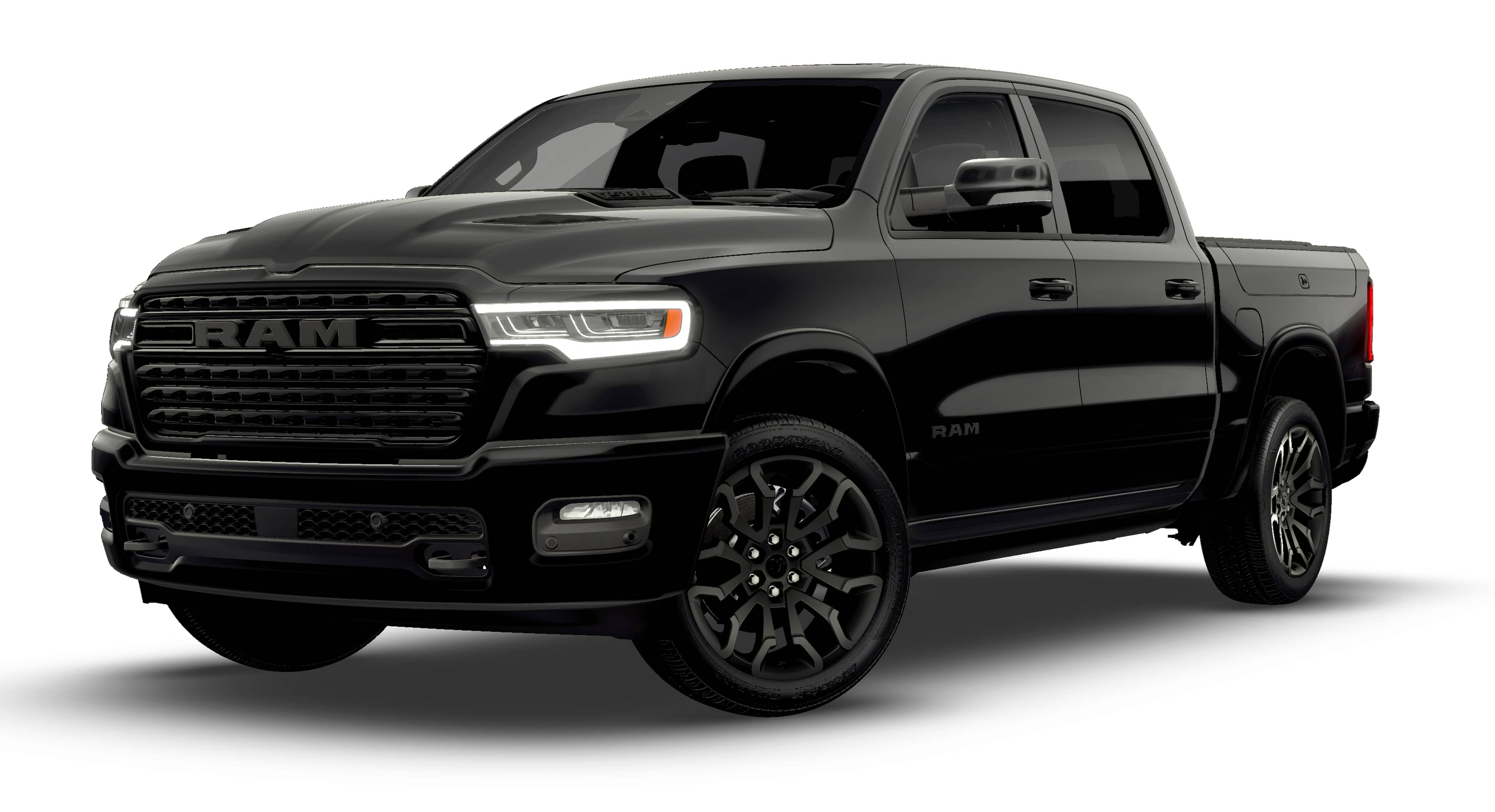 2026 RAM Ram 1500 RAM 1500 LIMITED CREW CAB 4X4 5'7' BOX in Diamond Black Crystal Pearl-Coat Exterior Paint — front three-quarter view