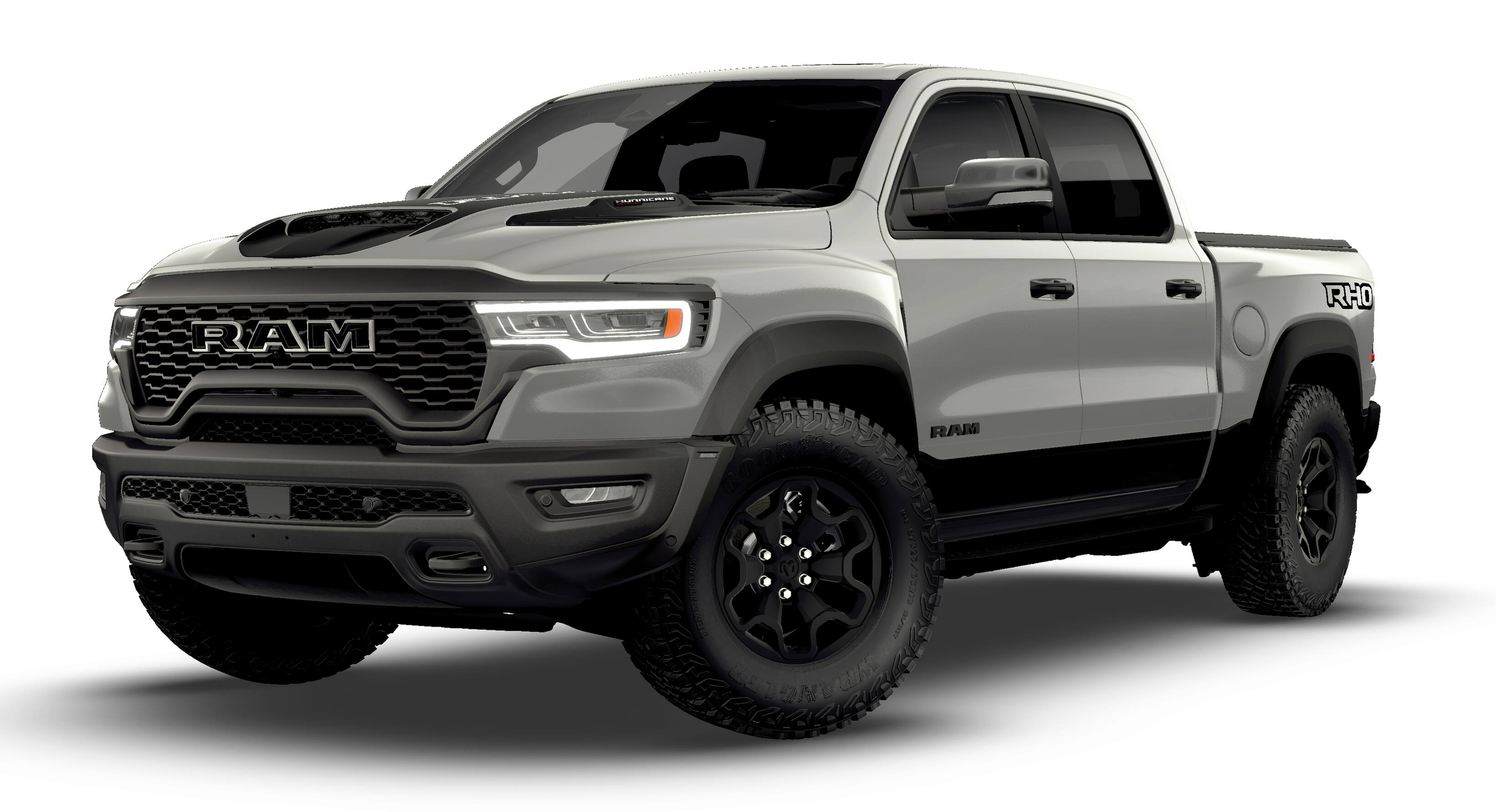 2026 RAM Ram 1500 RAM 1500 RHO CREW CAB 4X4 5'7' BOX in Silver Zynith Exterior Paint — front three-quarter view